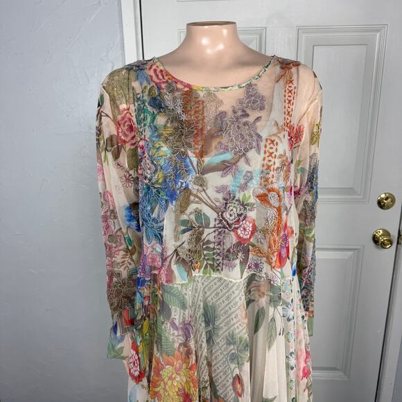 Biya Johnny Was Women's Dress XL Floral Embroidered lined Boho Mesh Alyeshka X30 - Picture 2 of 9